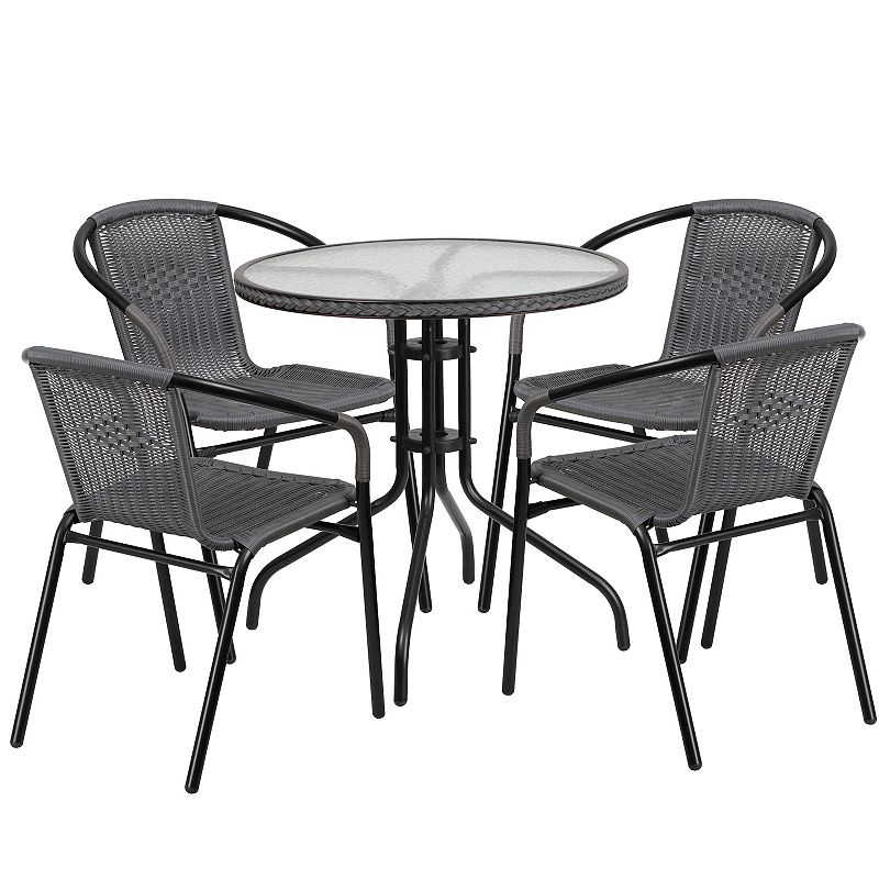 Flash Furniture Rattan Round Patio Table & Chair 5-piece Set, Grey