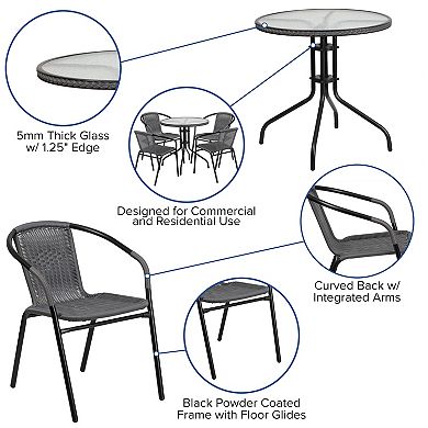 Flash Furniture Rattan Round Patio Table & Chair 5-piece Set