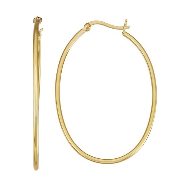 Primavera 24k Gold Over Silver Large Oval Hoop Earrings