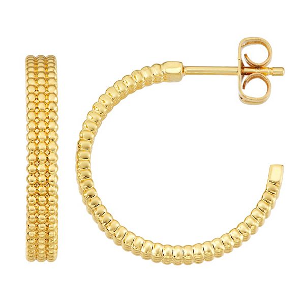 Primavera 24k Gold Over Silver Textured Hoop Earrings