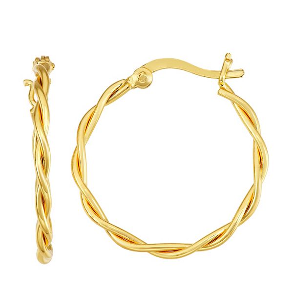 Primavera 24k Gold Over Silver Braided Hoop Earrings