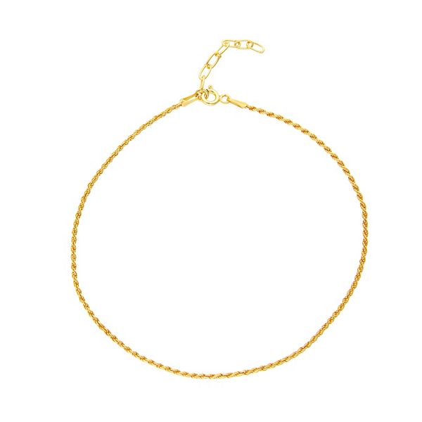 Primavera 24k Gold Over Silver Rope Chain Anklet