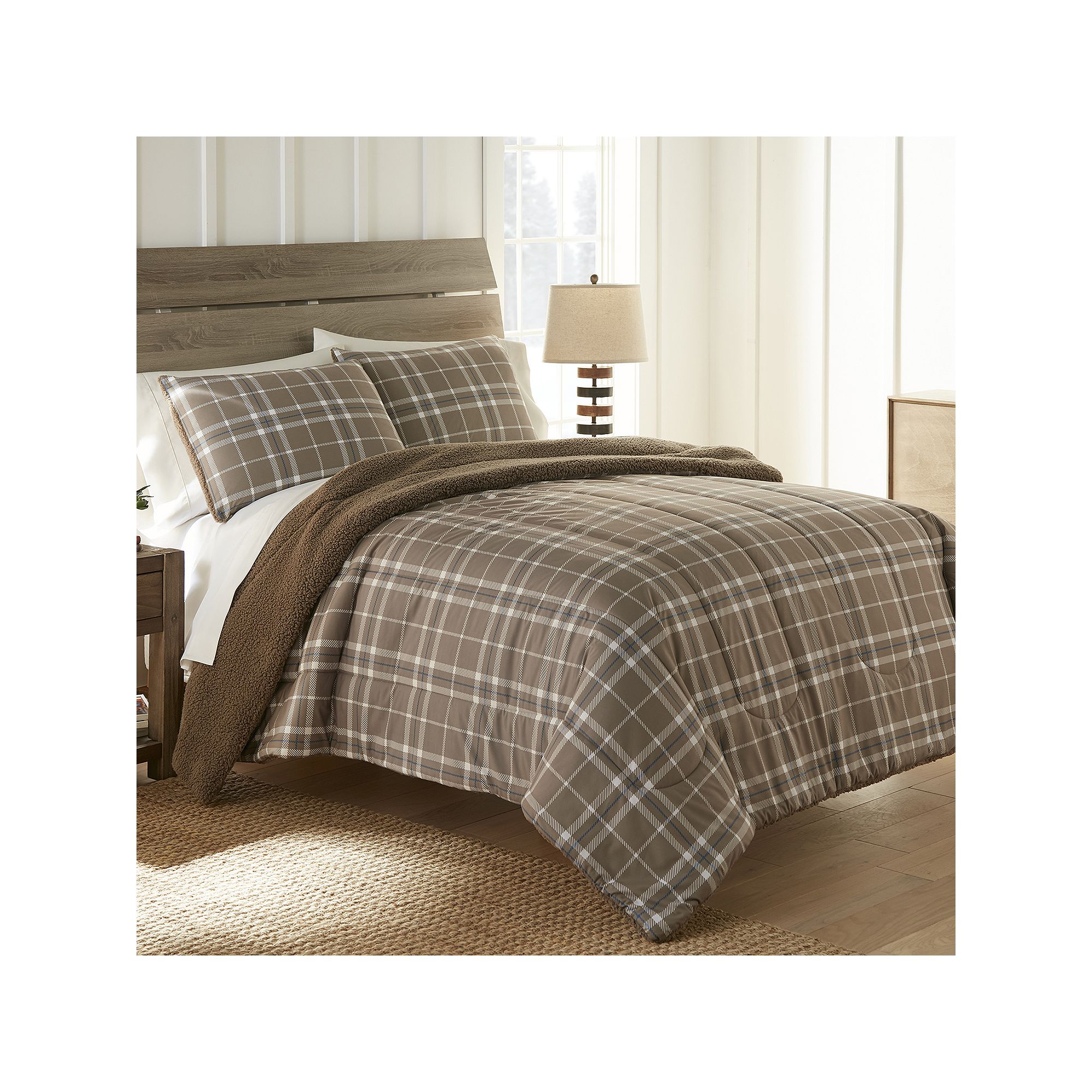 Micro Flannel® Sherpa Reverse Comforter Set with Shams, Brown