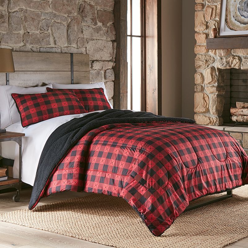 Micro Flannel Sherpa Comforter Set, Red, Full/Queen