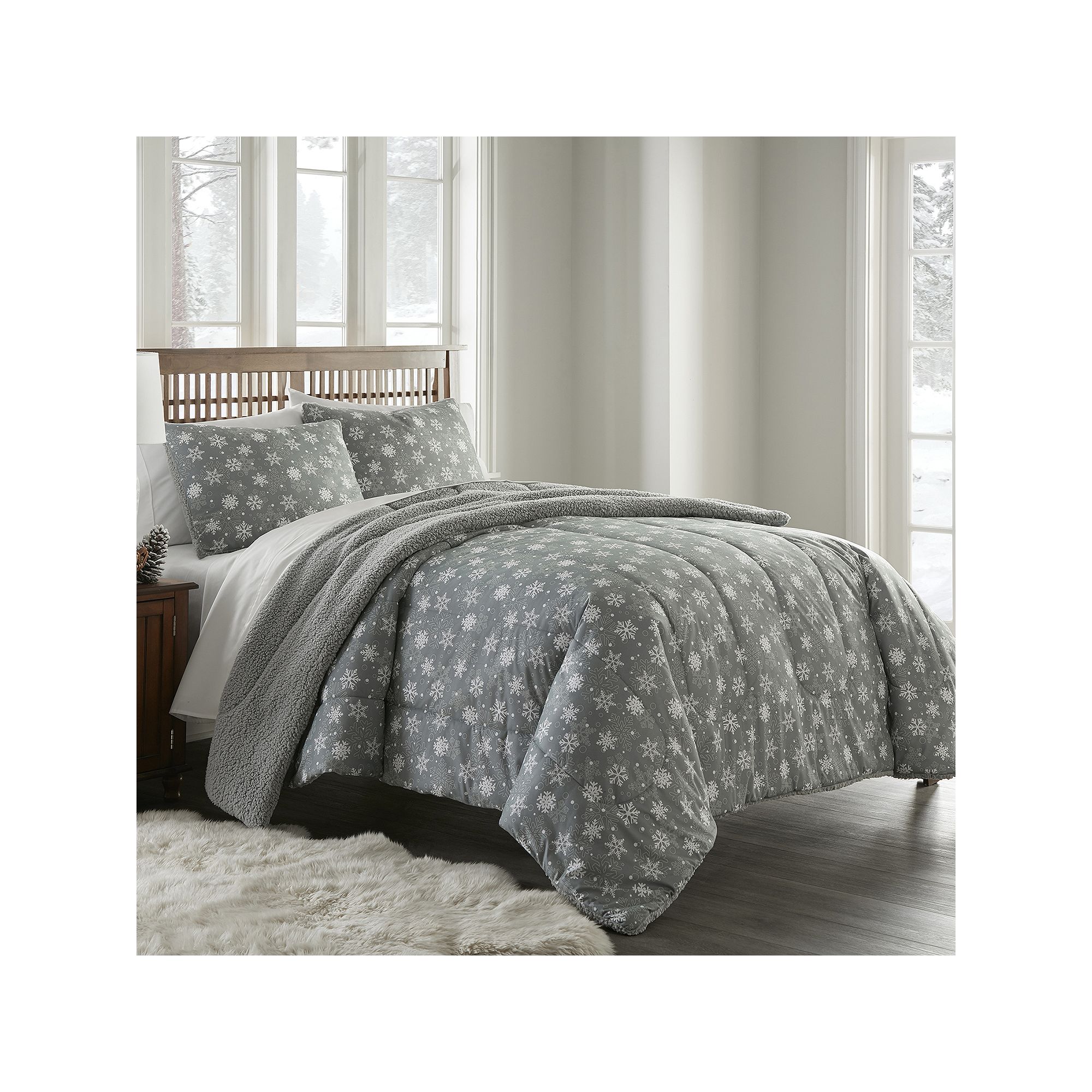 Micro Flannel® Sherpa Reverse Comforter Set with Shams, Gray