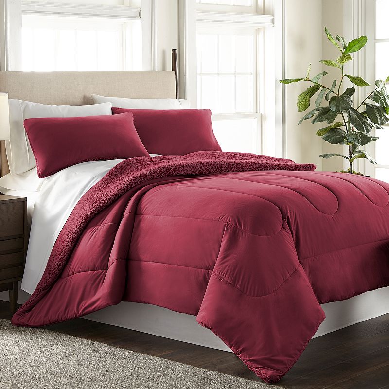 74359686 Micro Flannel Sherpa Comforter Set, Dark Red, Twin sku 74359686