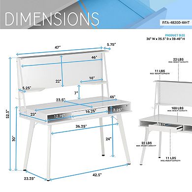 Techni Mobili Study Magnetic Dry Erase Computer Desk