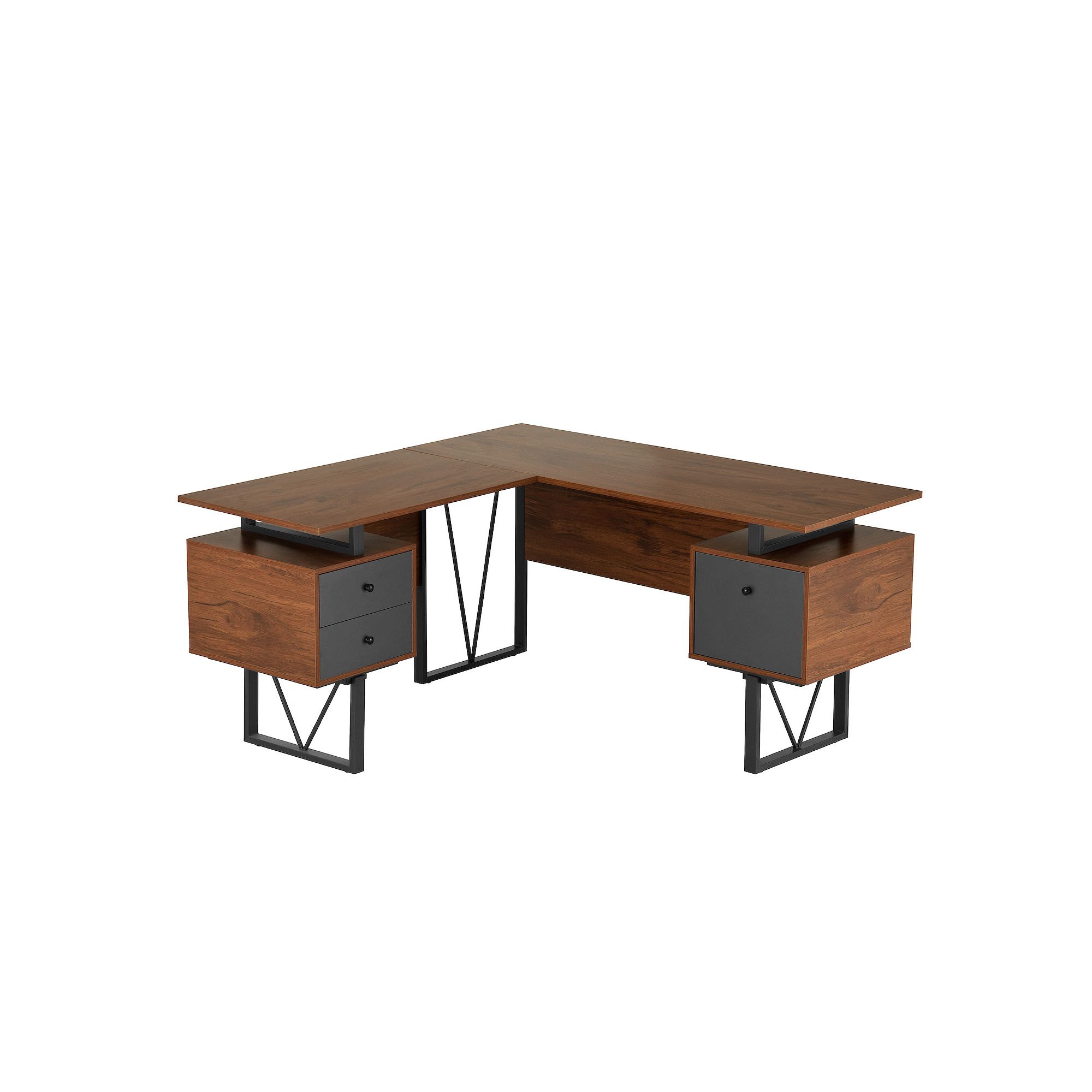 Techni Mobili Reversible L-Shape Computer Desk, Brown