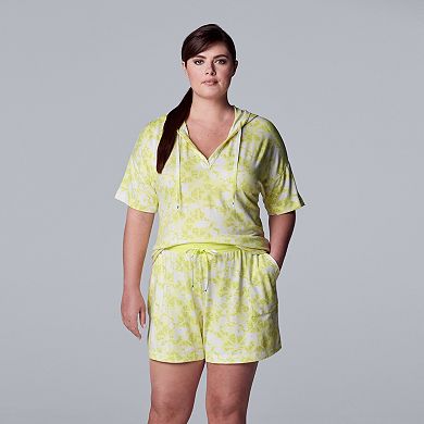 Plus Size Simply Vera Vera Wang Cloud Hooded Short Sleeve Pajama Top & Pajama Shorts Set