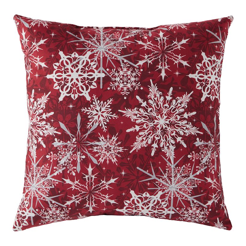 Greendale Home Fashions Snowflakes Throw Pillow, Red, 18X18