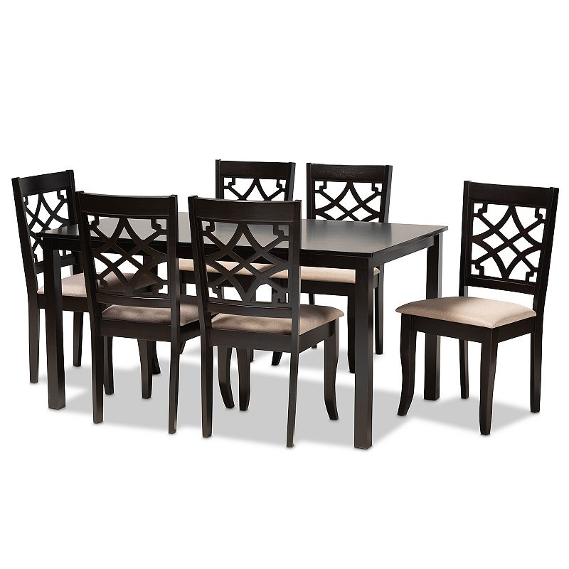 Baxton Studio Mael Dining Table & Chair 7-piece Set, Beig/Green