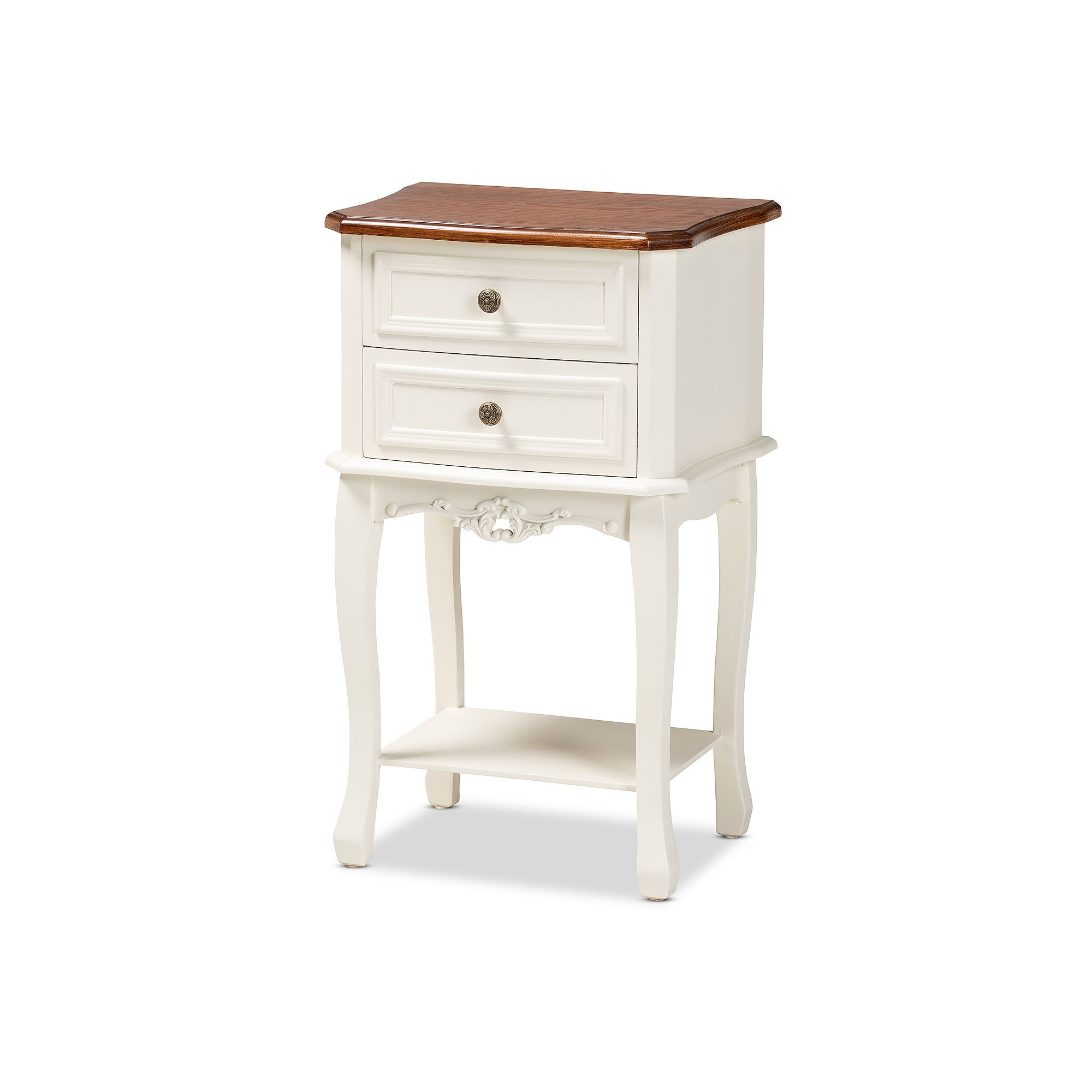 Baxton Studio Darla White Nightstand, White Red Brown