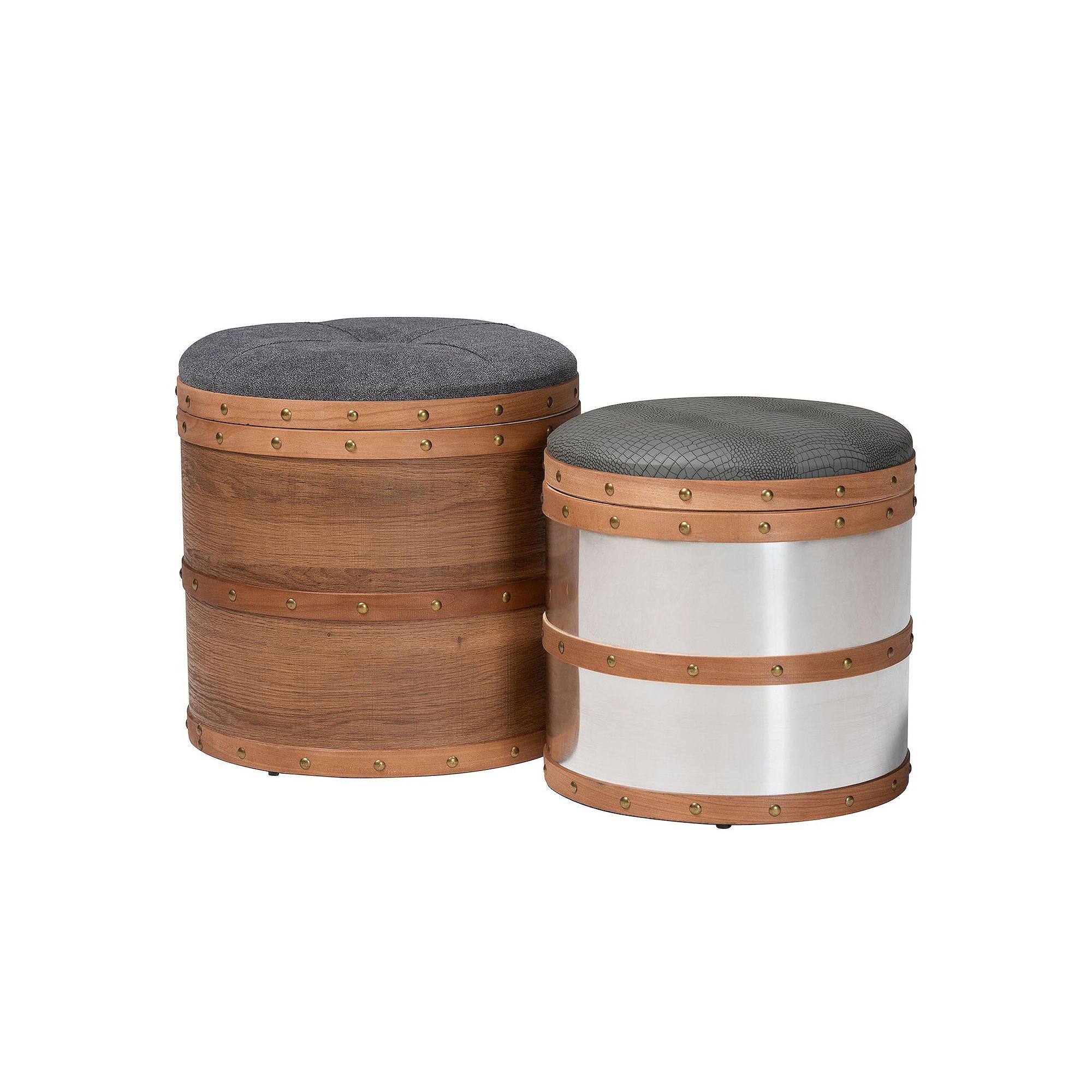Baxton Studio Caleb Ottoman, Brown Mirrored