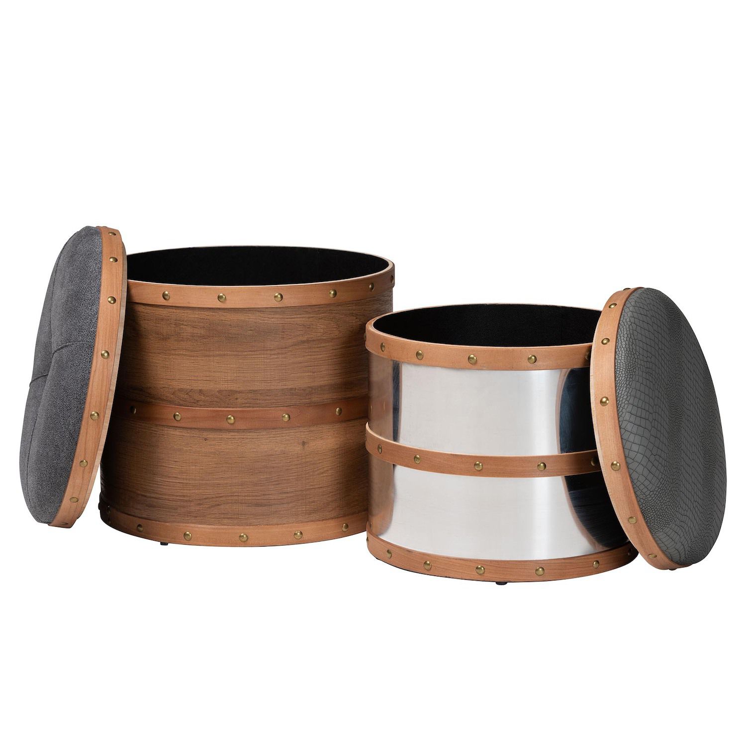 Caleb ottoman shown with lid open revealing dark interior