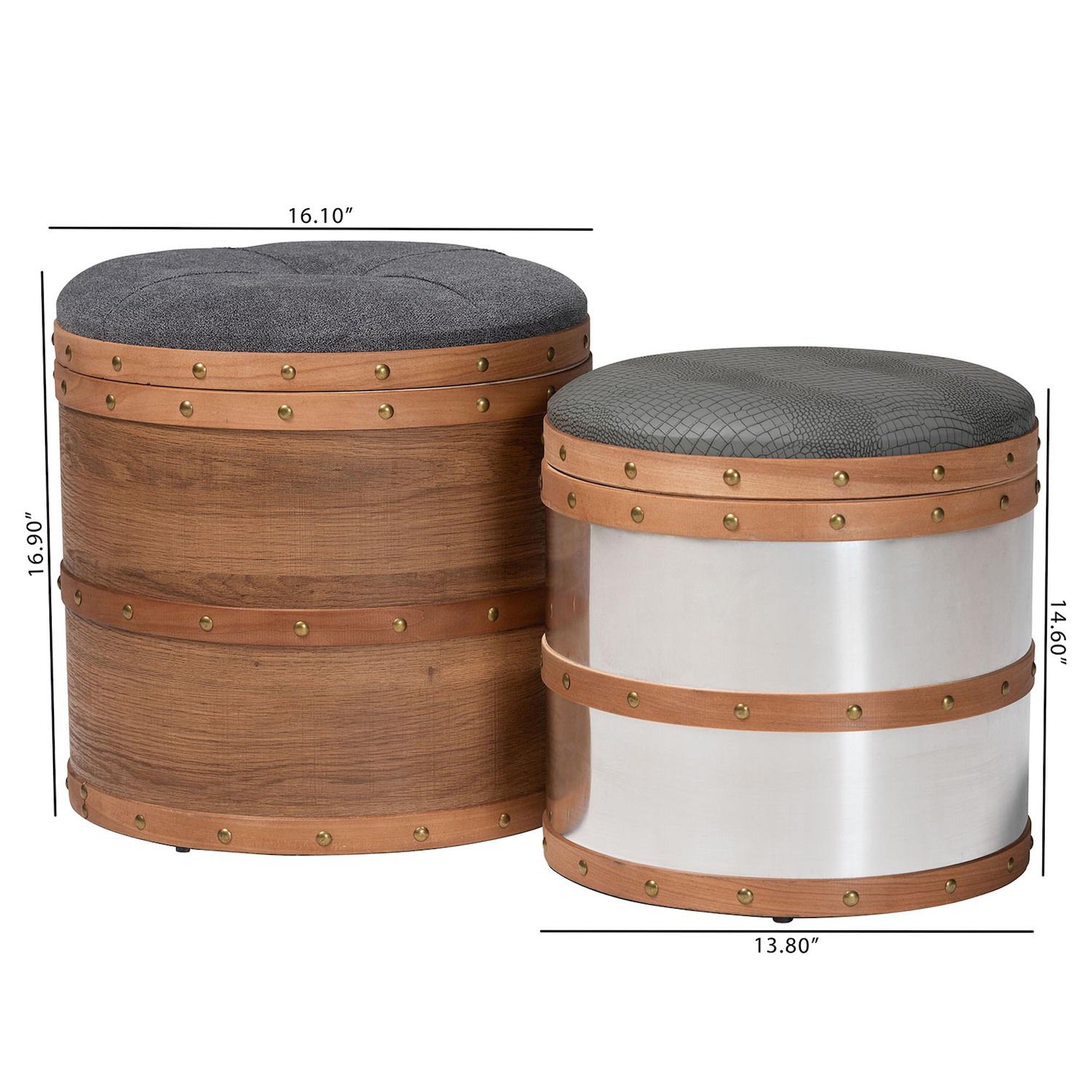Caleb ottoman with dimensions shown: 16.10" width and 16.90" height