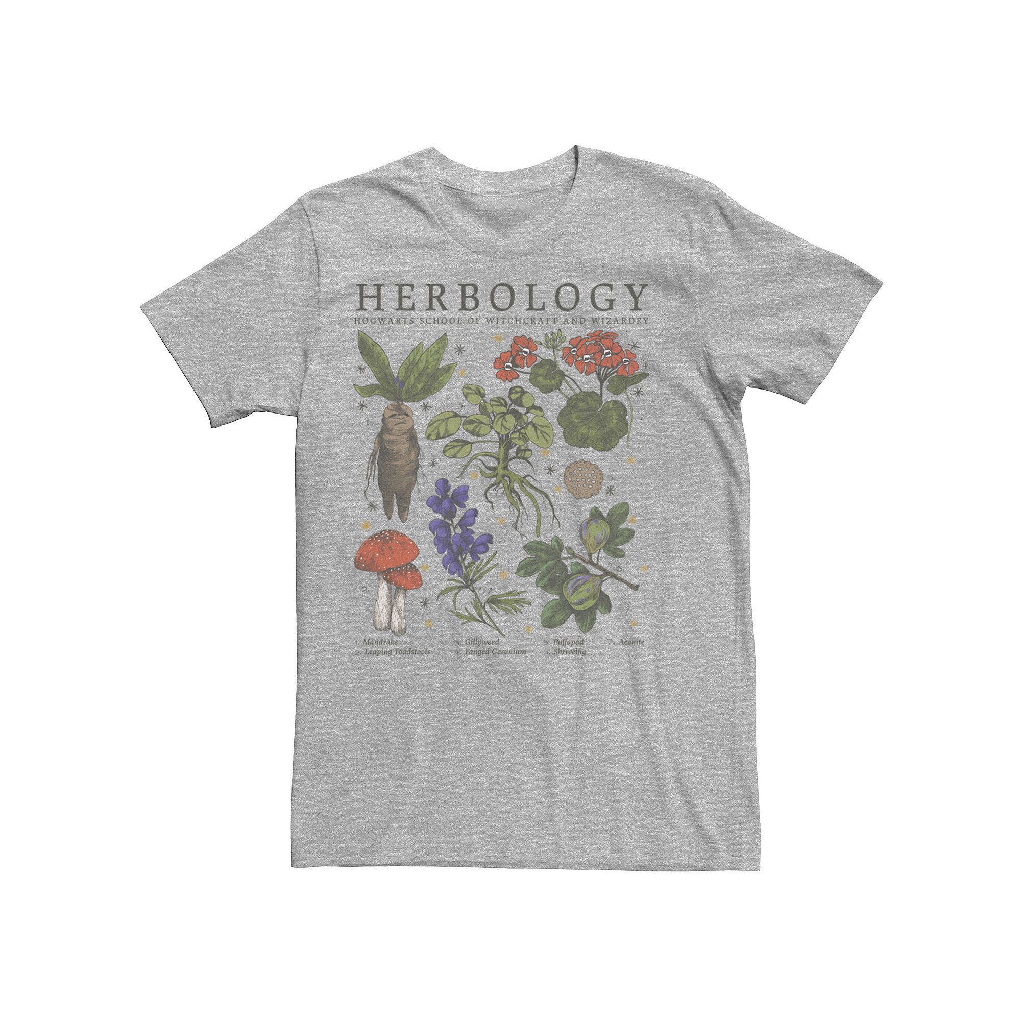 Mens Harry Potter Herbology Plants Tee, Size: Small, Athletic Grey