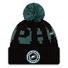 Youth New Era Midnight Green/Black Philadelphia Eagles 2020 NFL Sideline Sport Pom Cuffed Knit Hat