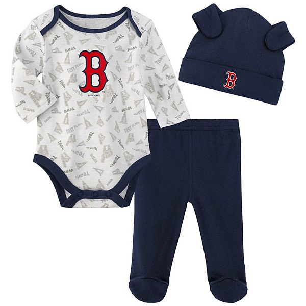 Newborn & Infant White/Navy Boston Red Sox Greatest Lil Player Bodysuit,  Pants & Knit Hat Set