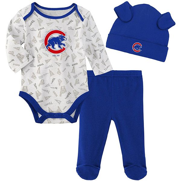 Newborn & Infant White/Blue Chicago Cubs Greatest Lil Player Bodysuit,  Pants & Knit Hat Set