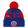 Youth New Era Royal/Red New England Patriots 2020 NFL Sideline Historic Logo Sport Pom Cuffed Knit Hat