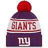 Youth New Era Red New York Giants Banner Cuffed Pom Knit Hat