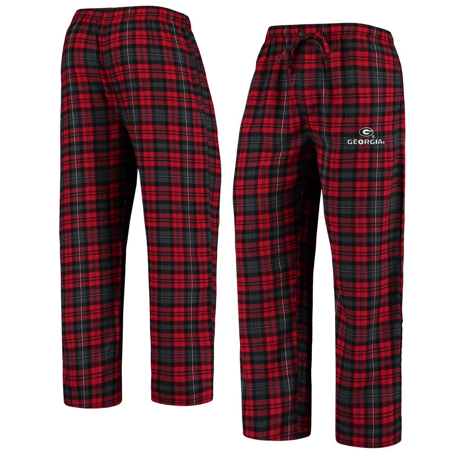 red and black plaid trousers