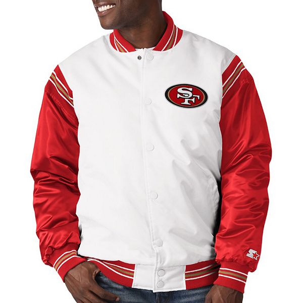 Men's Starter White/Scarlet San Francisco 49ers Historic Logo Renegade  Satin Varsity Full-Snap Jacket
