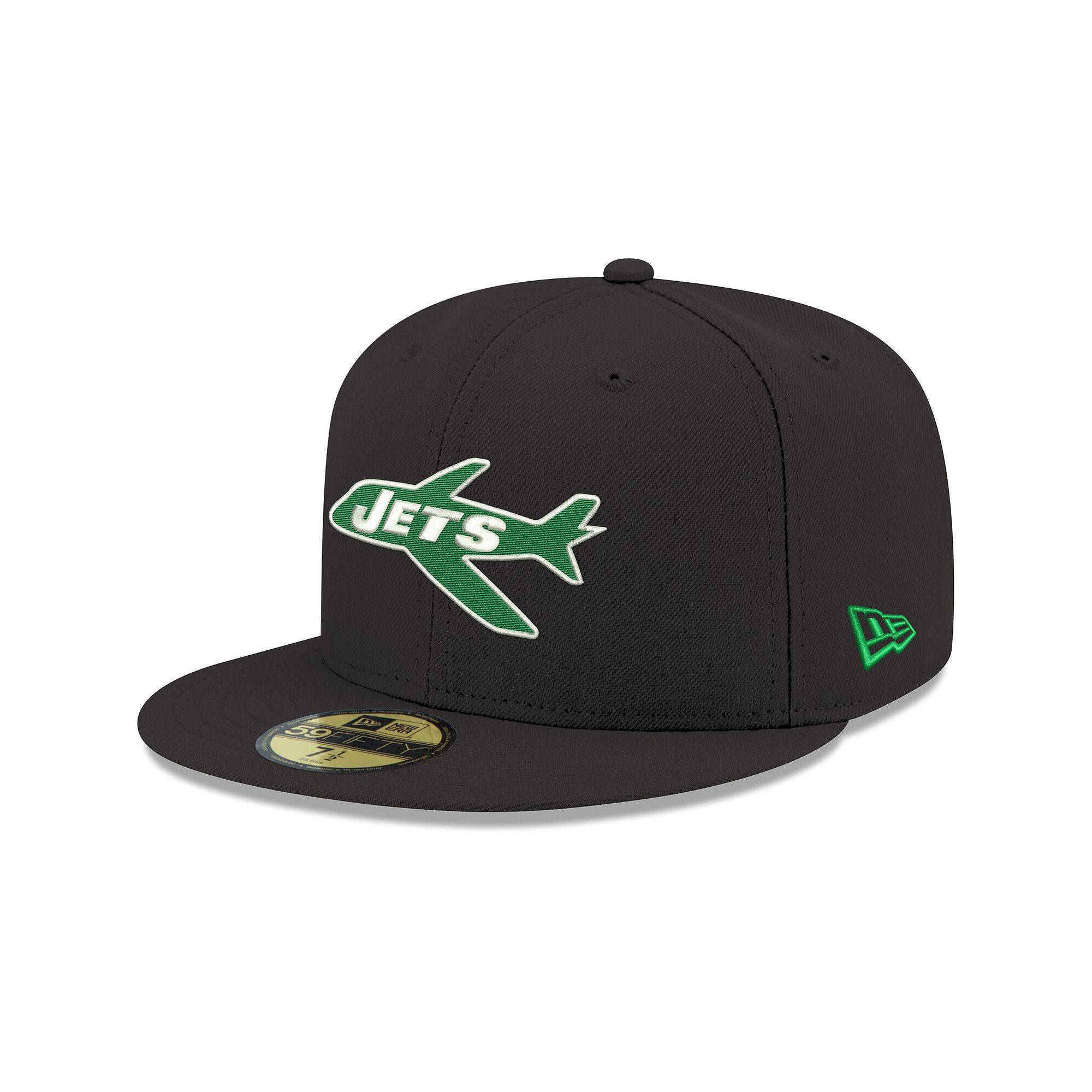 Mens New Era Black New York Jets Omaha Throwback 59FIFTY Fitted Hat, Size: