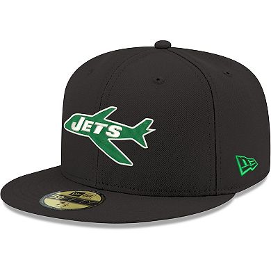 Men's New Era Black New York Jets Omaha Throwback 59FIFTY Fitted Hat
