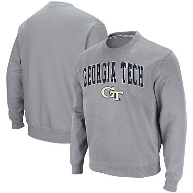 Men's Colosseum Heathered Gray Georgia Tech Yellow Jackets Arch & Logo Tackle Twill Pullover Sweatshirt
