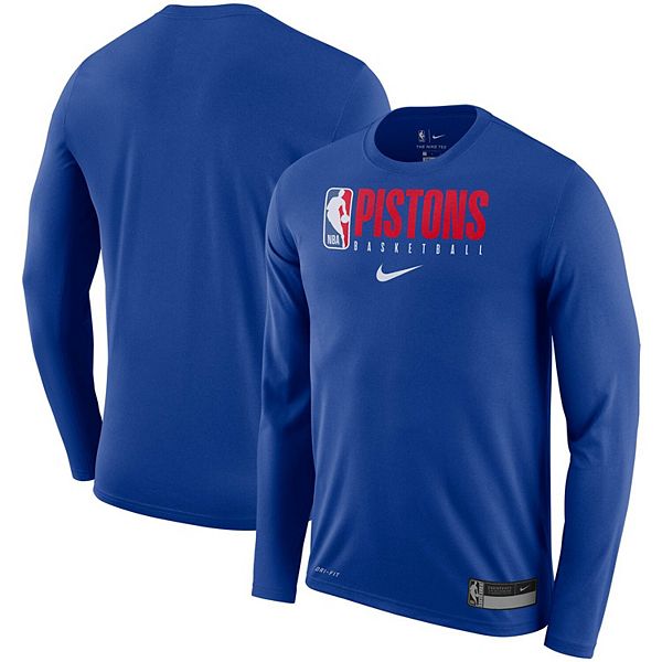 Men's Nike Blue Detroit Pistons Practice Performance Long Sleeve Shirt