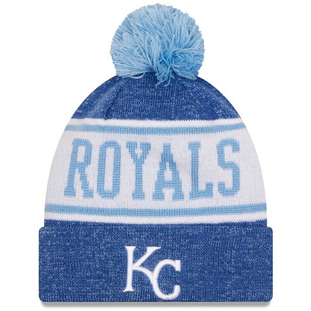 Youth New Era Royal Kansas City Royals Banner Cuffed Pom Knit Hat