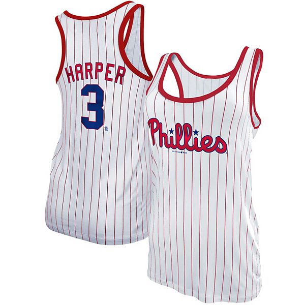 Women's New Era Bryce Harper White Philadelphia Phillies Pinstripe Name &  Number Tank Top