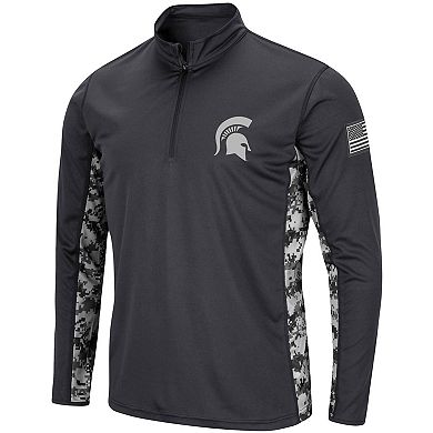 Men's Colosseum Charcoal Michigan State Spartans OHT Military Appreciation Digi Camo Quarter-Zip Jacket