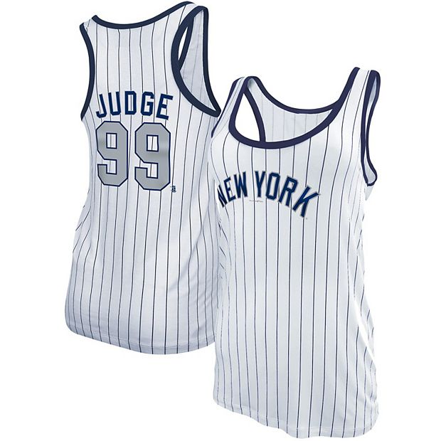 Women's New Era Aaron Judge White New York Yankees Pinstripe Name & Number  Tank Top