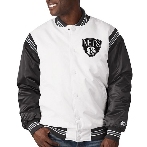 Brooklyn Nets Black and Gray Varsity Satin Jacket