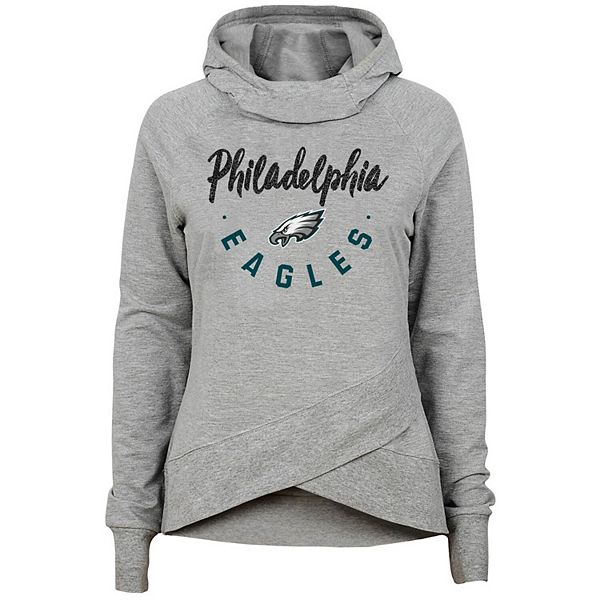 Girls Youth Philadelphia Eagles Heathered Gray Charge Funnel Neck Pullover  Hoodie