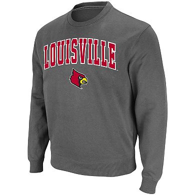 Men's Colosseum Charcoal Louisville Cardinals Arch & Logo Tackle Twill Pullover Sweatshirt
