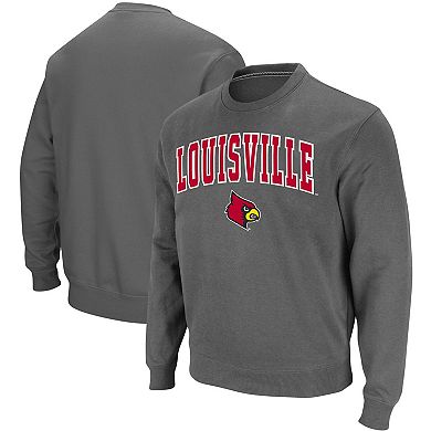 Men's Colosseum Charcoal Louisville Cardinals Arch & Logo Tackle Twill Pullover Sweatshirt