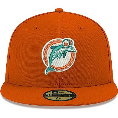 Men's New Era Orange Miami Dolphins Omaha Throwback 59FIFTY Fitted Hat