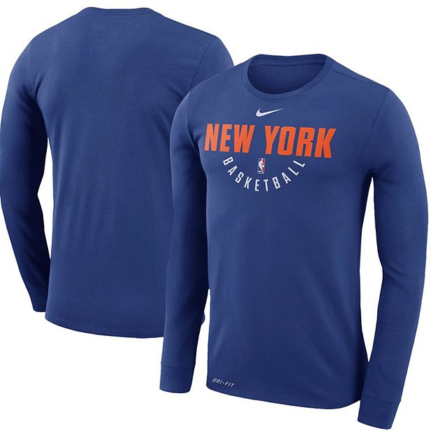 Men's Nike Blue New York Knicks Practice Long Sleeve Performance