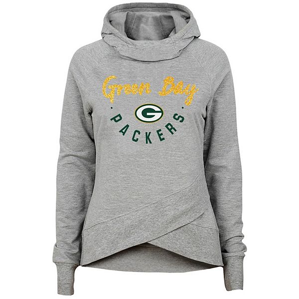 Girls Youth Heathered Gray Green Bay Packers Charge Funnel Neck Pullover  Hoodie