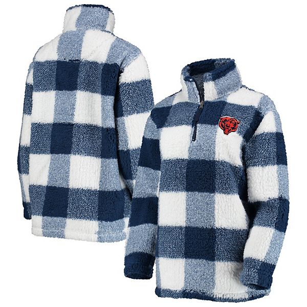 Women's G-III 4Her by Carl Banks Navy Chicago Bears Sherpa Plaid  Quarter-Zip Jacket