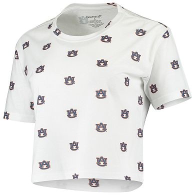 Women's White Auburn Tigers Cropped Allover Print T-Shirt