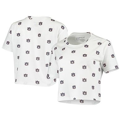 Women's White Auburn Tigers Cropped Allover Print T-Shirt
