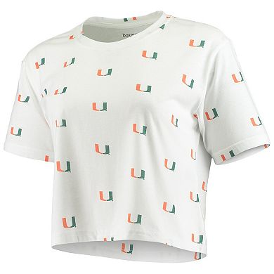 Women's White Miami Hurricanes Cropped Allover Print T-Shirt