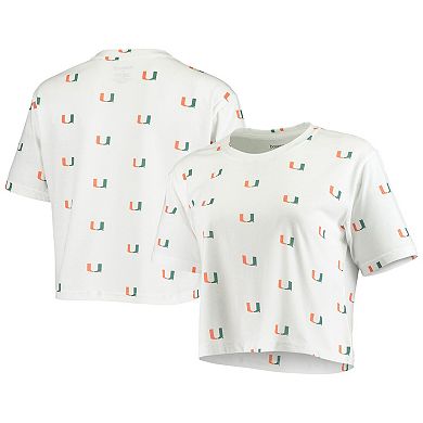 Women's White Miami Hurricanes Cropped Allover Print T-Shirt