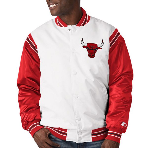 Men's Starter White/Red Chicago Bulls Renegade Varsity Satin Full