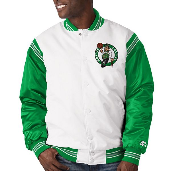 Women's Starter Kelly Green/White Boston Celtics Split Colorblock Satin  Full-Snap Varsity Jacket