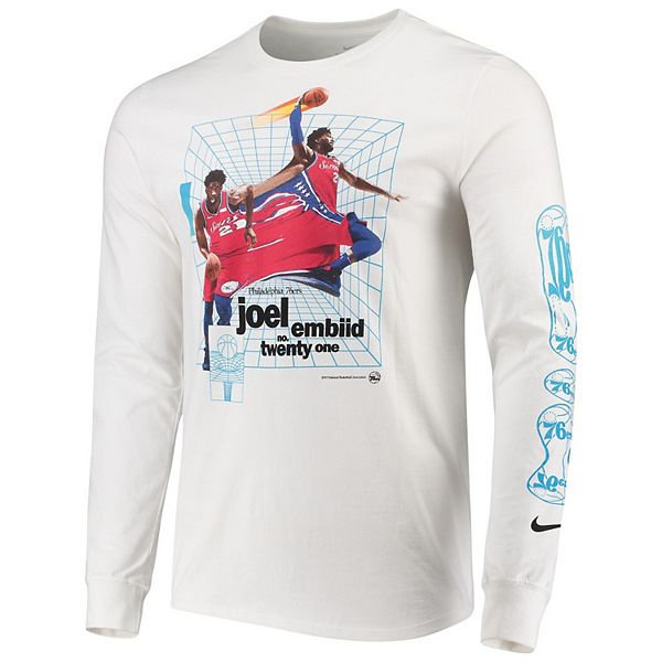 Men's Nike Joel Embiid White Philadelphia 76ers Time Warp Long Sleeve T ...